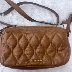 Vera Bradley Quilted Leather Crossbody in Cognac Brown